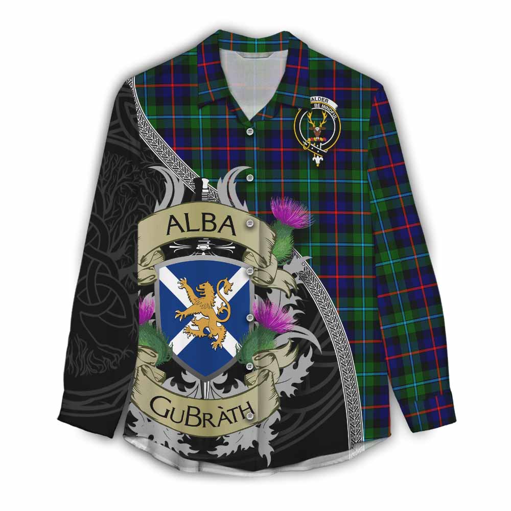 Tartan Vibes Clothing Calder Tartan Family Crest Women's Casual Shirt Lion Rampant Royal Thistle Shield Celtic Inspired