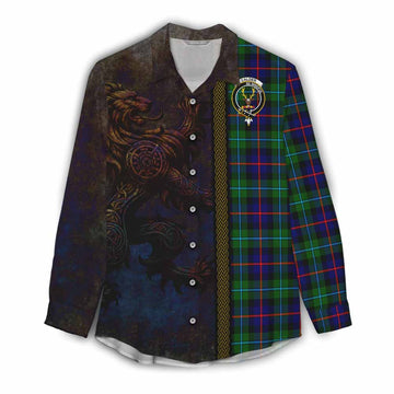 Calder Tartan Family Crest Women's Casual Shirt Alba Gu Brath Be Brave Lion Ancient Style