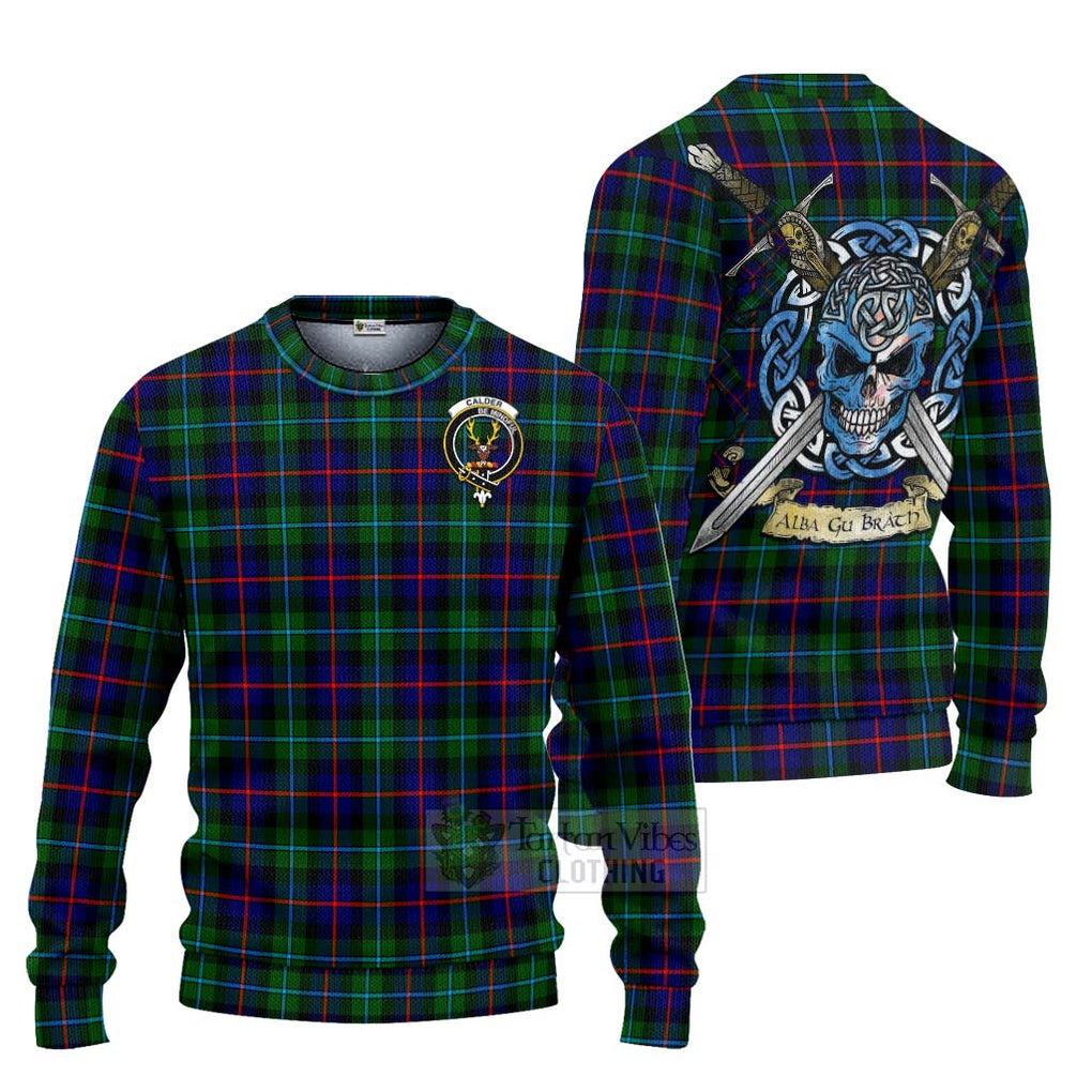 Calder Tartan Ugly Sweater with Family Crest Celtic Skull Style Unisex - Tartan Vibes Clothing