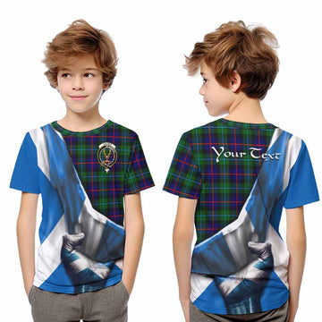 Tartan Vibes Clothing Calder Tartan Kid T-Shirt with Family Crest Scotland Patriotic Style