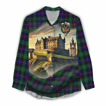 Calder Tartan Family Crest Women's Casual Shirt with Scottish Ancient Castle Style