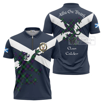 Calder Tartan Lion Rampant Zipper Polo Shirt Proudly Display Your Heritage with Alba Gu Brath and Clan Name Unisex - Tartan Vibes Clothing