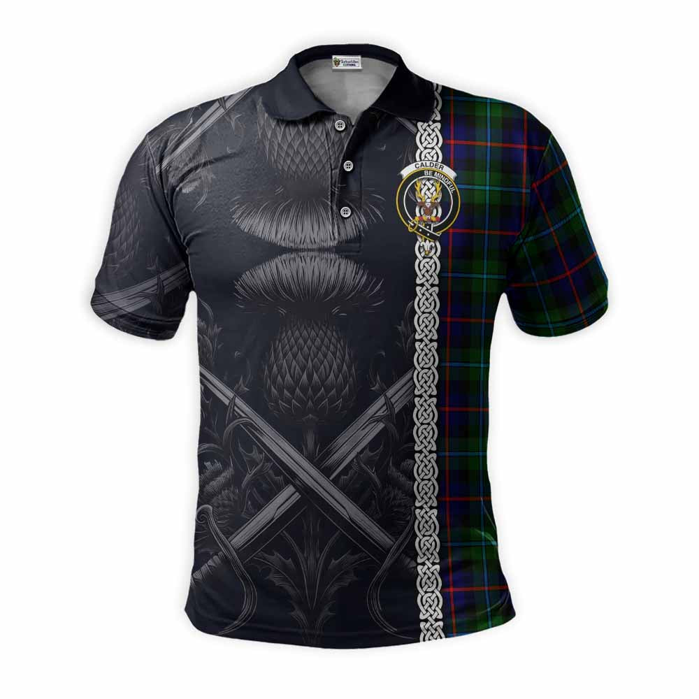 Calder Tartan Polo Shirt with Family Crest Cross Sword Thistle Celtic Vibes Kid - Tartan Vibes Clothing