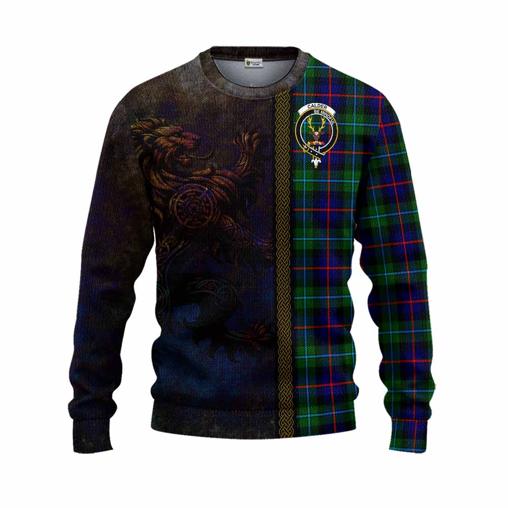 Calder Tartan Family Crest Knitted Sweater Alba Gu Brath Be Brave Lion Ancient Style Unisex - Tartan Vibes Clothing