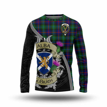 Calder Tartan Family Crest Long Sleeve T-Shirt Lion Rampant Royal Thistle Shield Celtic Inspired Unisex - Tartan Vibes Clothing