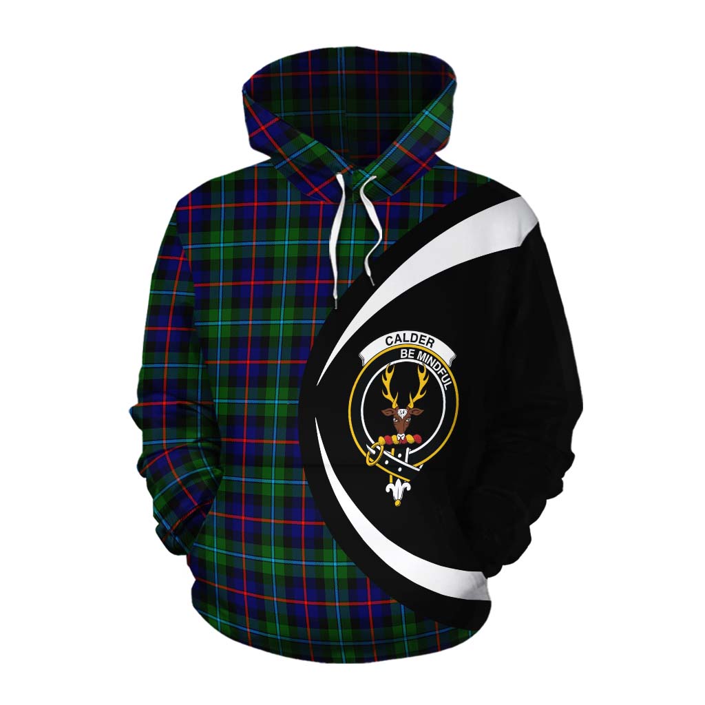 Calder Tartan Cotton Hoodie with Family Crest Circle Style Pullover Hoodie XS - Tartan Vibes Clothing