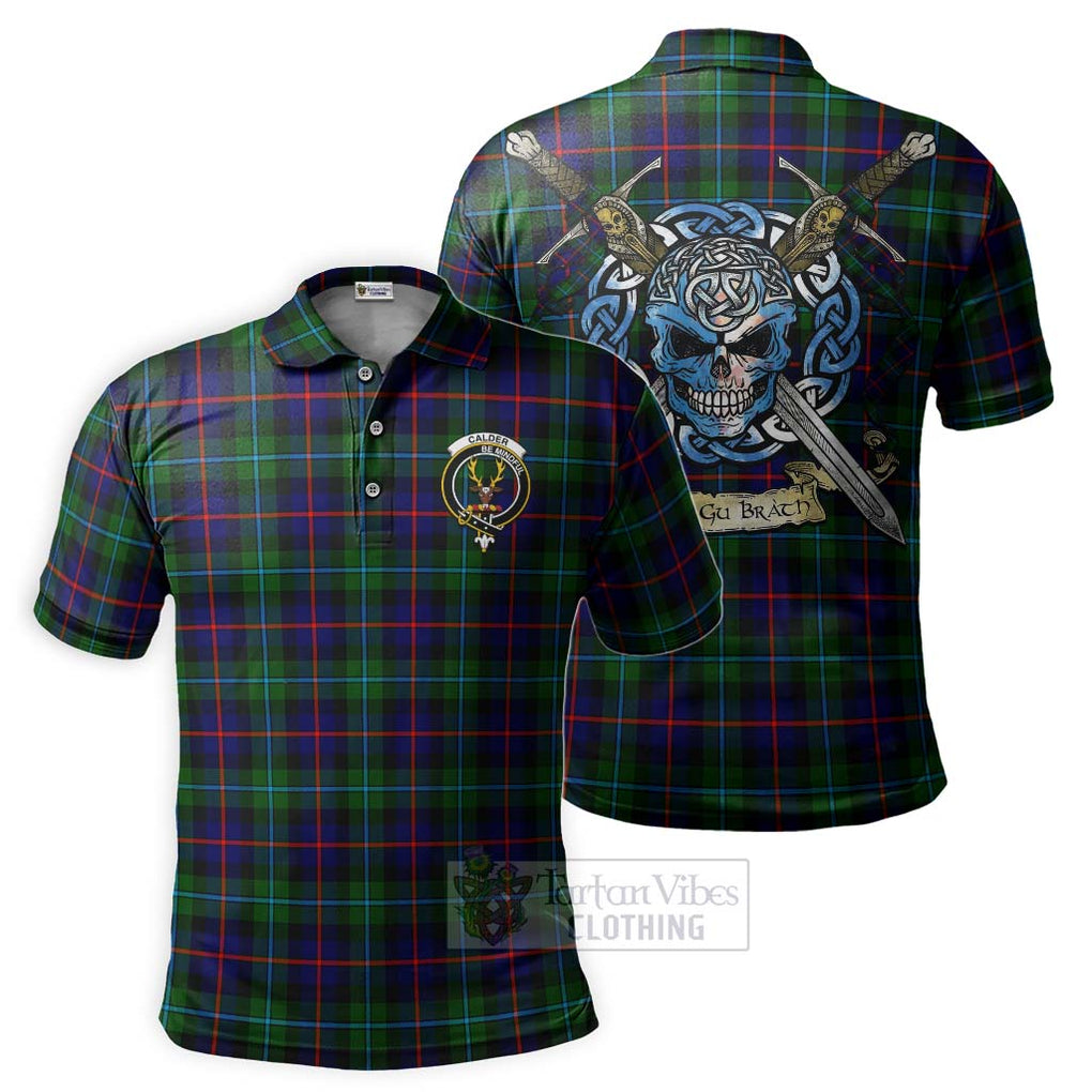 Calder Tartan Polo Shirt with Family Crest Celtic Skull Style Kid - Tartan Vibes Clothing
