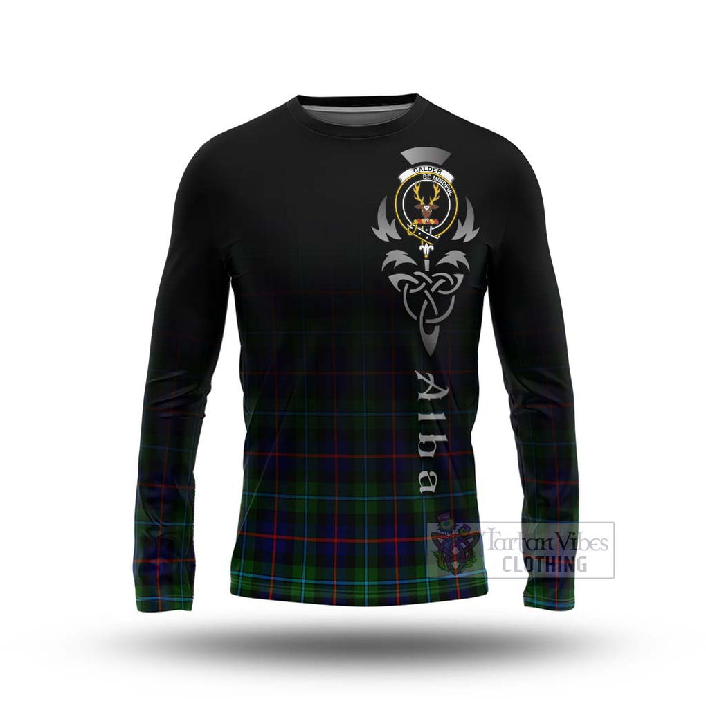 Calder Tartan Long Sleeve T-Shirt Featuring Alba Gu Brath Family Crest Celtic Inspired Unisex - Tartan Vibes Clothing