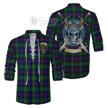Tartan Vibes Clothing Calder Tartan Ghillie Kilt Shirt with Family Crest Celtic Skull Style