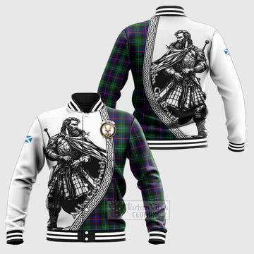 Calder Tartan Clan Crest Baseball Jacket with Highlander Warrior Celtic Style Unisex - Tartan Vibes Clothing