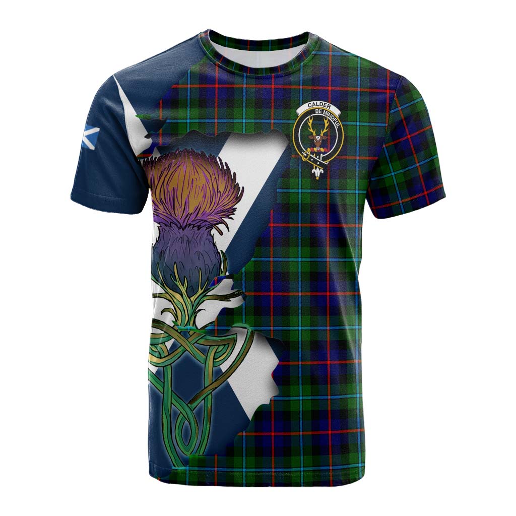 Tartan Vibes Clothing Calder Tartan Family Crest Cotton T-shirt Scottish Thistle Celtic Inspired