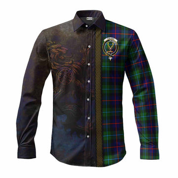 Calder Tartan Family Crest Long Sleeve Button Shirt Alba Gu Brath Be Brave Lion Ancient Style