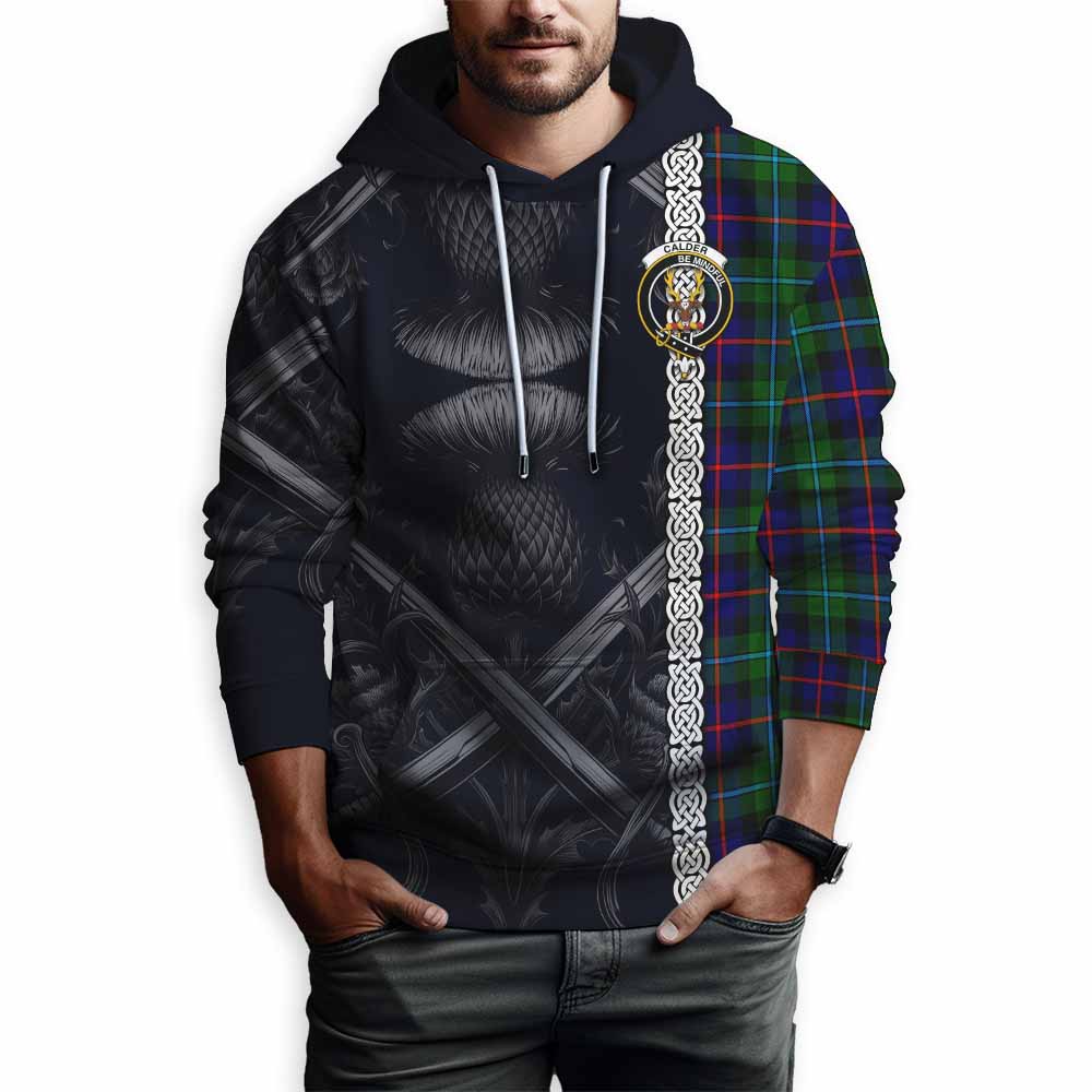 Calder Tartan Hoodie with Family Crest Cross Sword Thistle Celtic Vibes Pullover Hoodie - Tartan Vibes Clothing