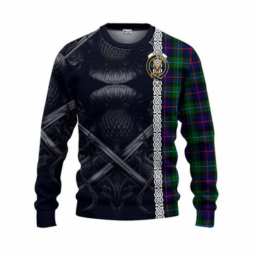 Calder Tartan Knitted Sweater with Family Crest Cross Sword Thistle Celtic Vibes Unisex - Tartan Vibes Clothing