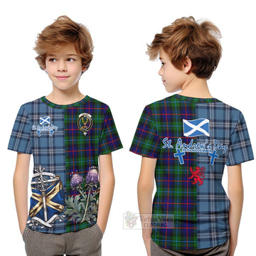 Calder Tartan Kid T-Shirt Happy St. Andrew's Day Half Tartan Style Youth XL Size14 - Tartan Vibes Clothing