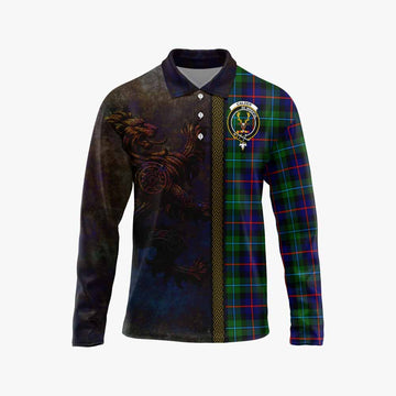 Calder Tartan Family Crest Long Sleeve Polo Shirt Alba Gu Brath Be Brave Lion Ancient Style Unisex - Tartan Vibes Clothing
