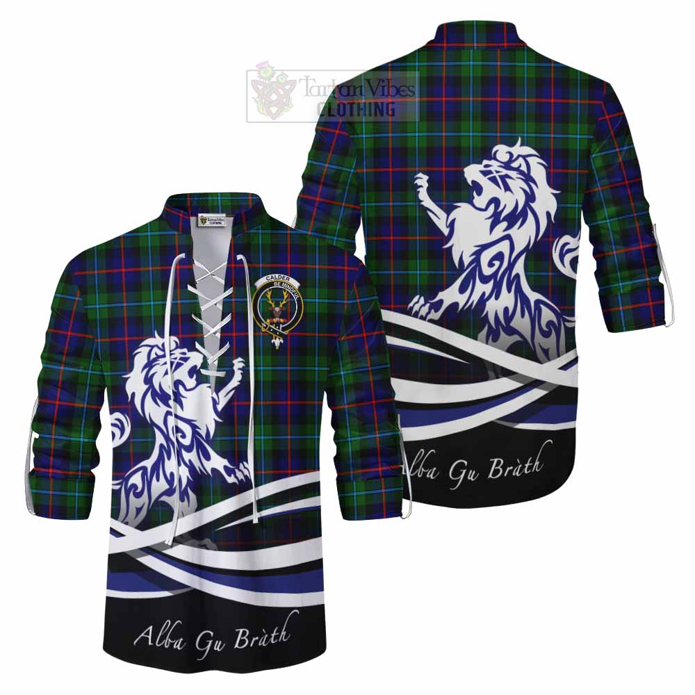 Tartan Vibes Clothing Calder Tartan Ghillie Kilt Shirt with Alba Gu Brath Regal Lion Emblem