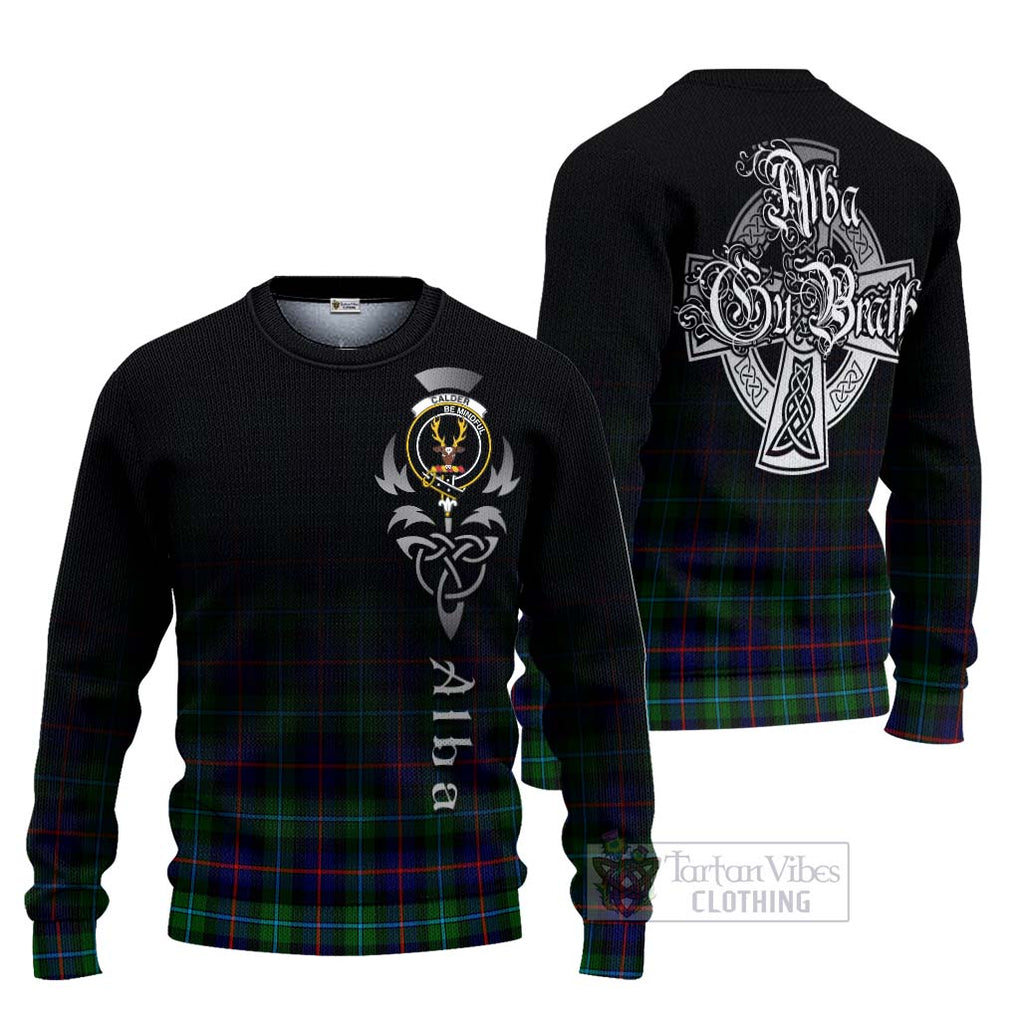 Calder Tartan Ugly Sweater Featuring Alba Gu Brath Family Crest Celtic Inspired Unisex - Tartan Vibes Clothing
