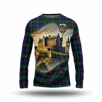 Calder Tartan Family Crest Long Sleeve T-Shirt with Scottish Ancient Castle Style Unisex - Tartan Vibes Clothing