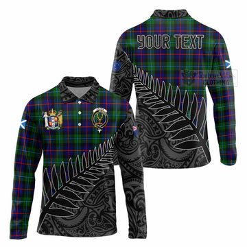 Calder Crest Tartan Long Sleeve Polo Shirt with New Zealand Silver Fern Half Style Unisex - Tartan Vibes Clothing