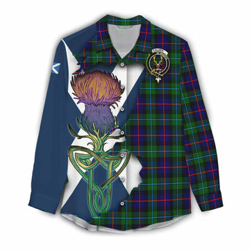 Calder Tartan Family Crest Women's Casual Shirt Scottish Thistle Celtic Inspired