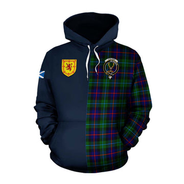 Calder Tartan Cotton Hoodie Alba with Scottish Lion Royal Arm Half Style Pullover Hoodie XS - Tartan Vibes Clothing