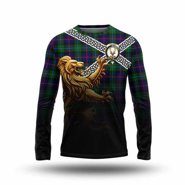 Calder Crest Tartan Long Sleeve T-Shirt with Golden Lion Emblem Celtic Style Unisex - Tartan Vibes Clothing
