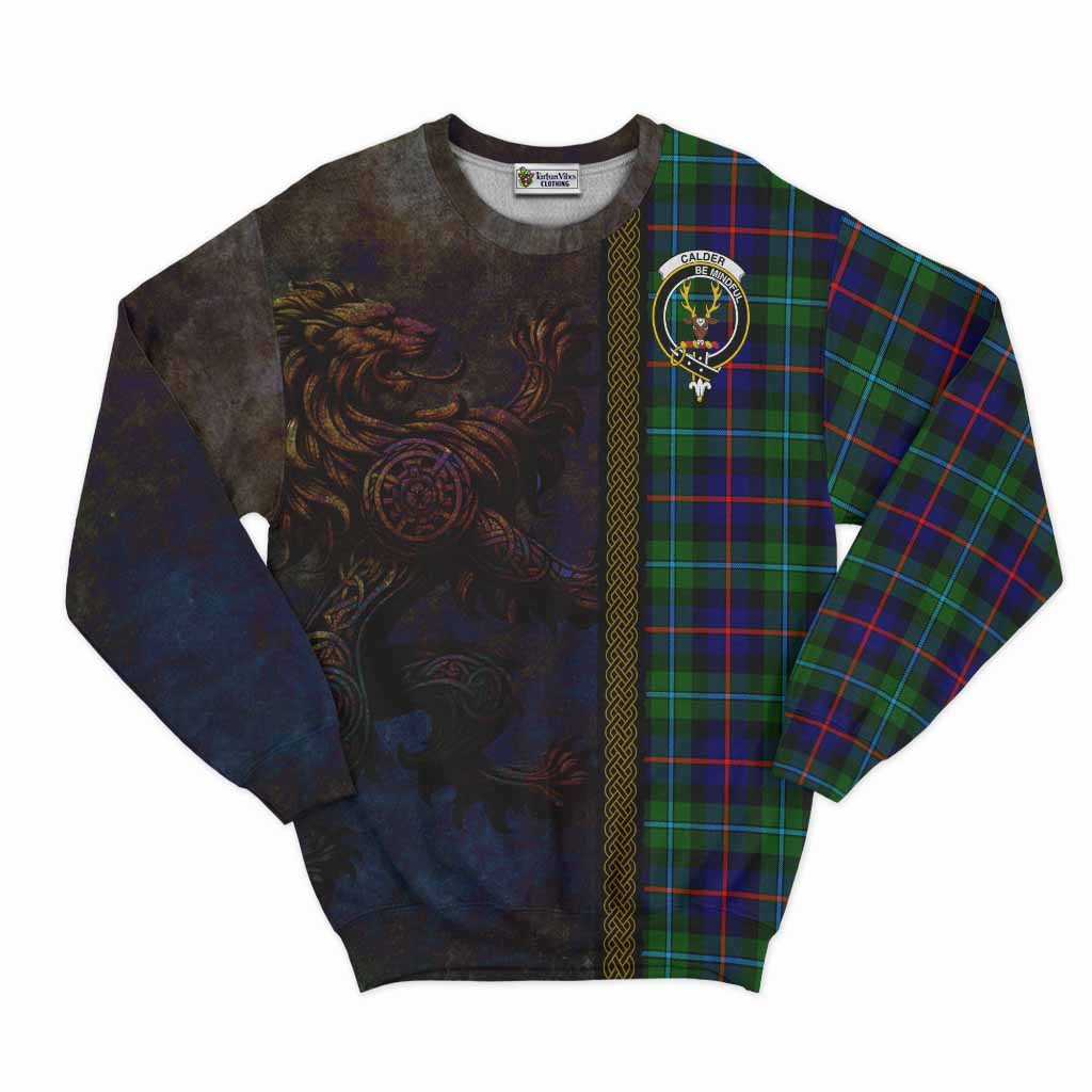 Tartan Vibes Clothing Calder Tartan Family Crest Sweatshirt Alba Gu Brath Be Brave Lion Ancient Style