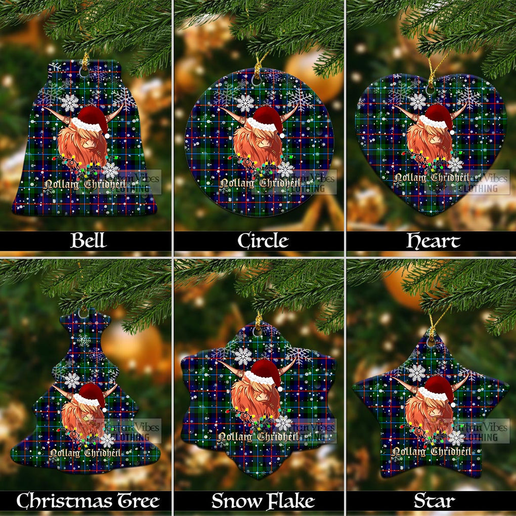 Calder Tartan Christmas Ceramic Ornaments with Twinkle Highland Cattle Ceramic - Tartan Vibes Clothing