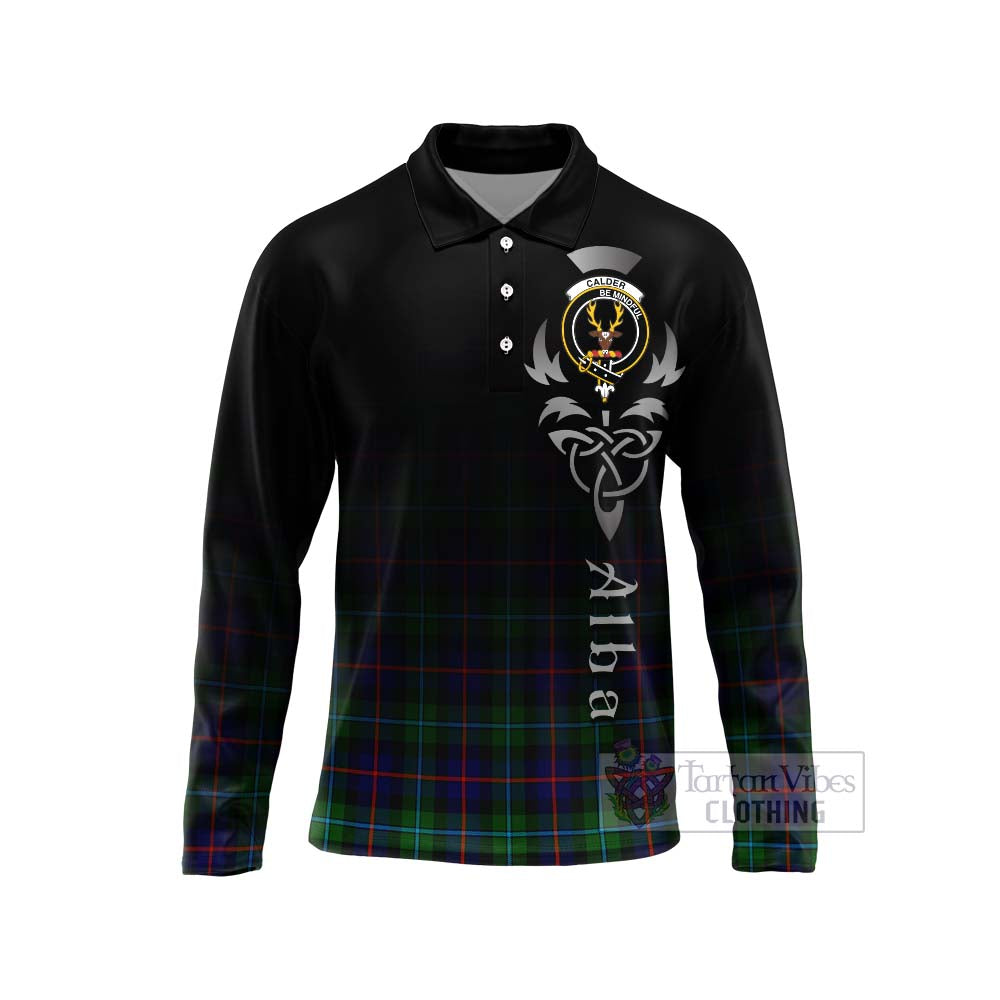 Calder Tartan Long Sleeve Polo Shirt Featuring Alba Gu Brath Family Crest Celtic Inspired Unisex - Tartan Vibes Clothing