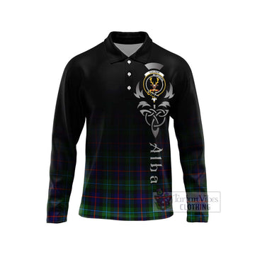Calder Tartan Long Sleeve Polo Shirt Featuring Alba Gu Brath Family Crest Celtic Inspired Unisex - Tartan Vibes Clothing