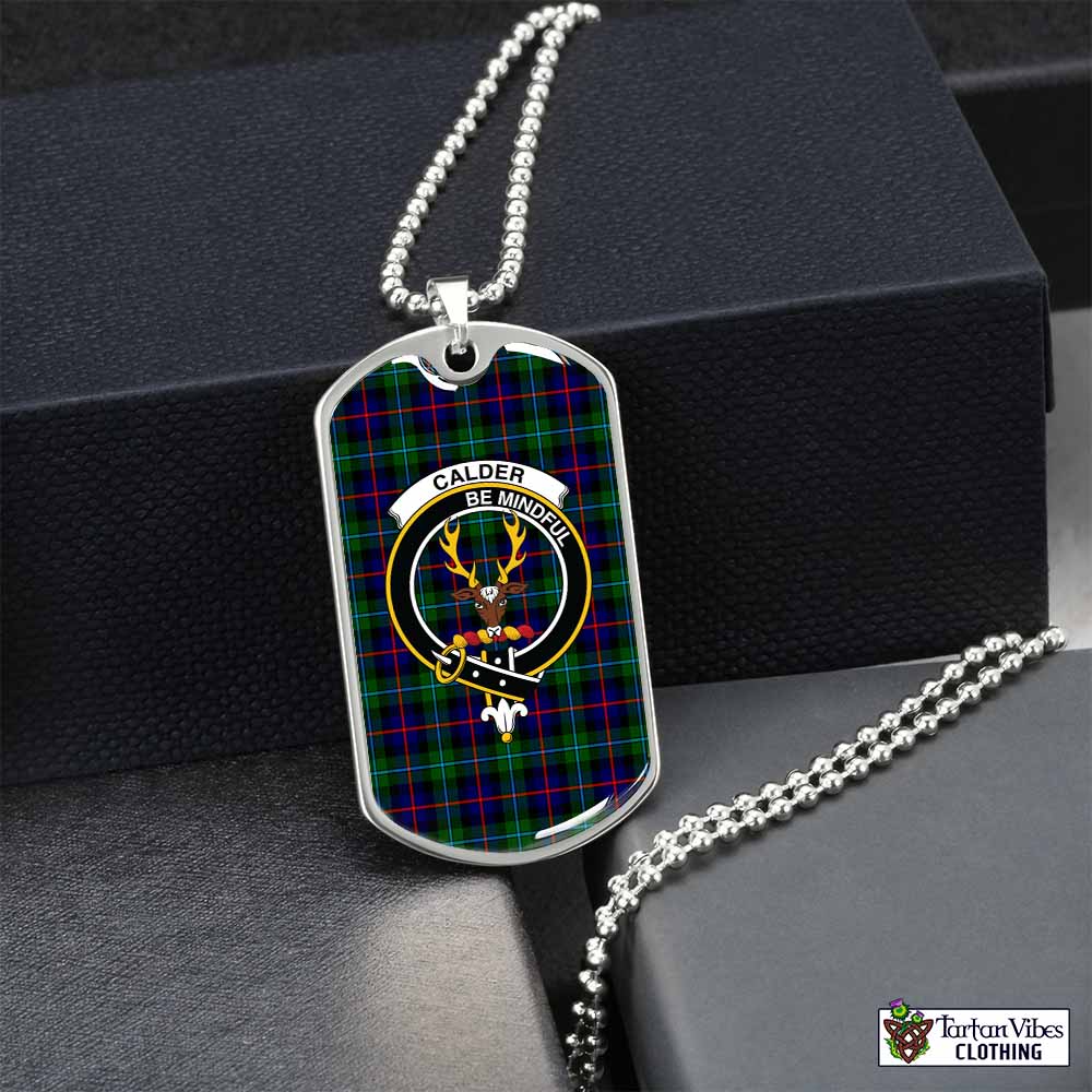 Calder Tartan Dog Tag Necklace with Family Crest Silver No - Tartan Vibes Clothing