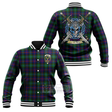 Calder Tartan Baseball Jacket with Family Crest Celtic Skull Style Unisex - Tartan Vibes Clothing