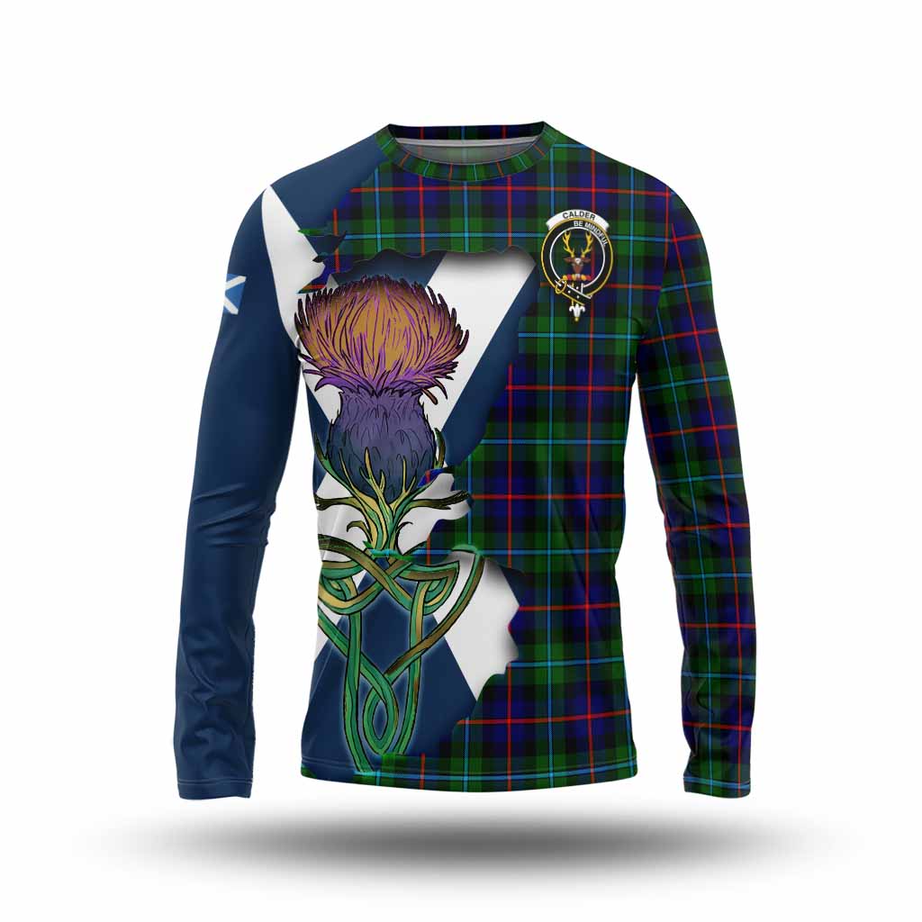 Tartan Vibes Clothing Calder Tartan Family Crest Long Sleeve T-Shirt Scottish Thistle Celtic Inspired