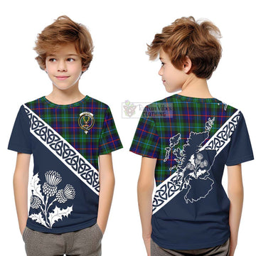 Calder Tartan Kid T-Shirt Featuring Thistle and Scotland Map Youth XL Size14 - Tartan Vibes Clothing