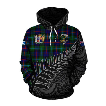 Calder Crest Tartan Cotton Hoodie with New Zealand Silver Fern Half Style