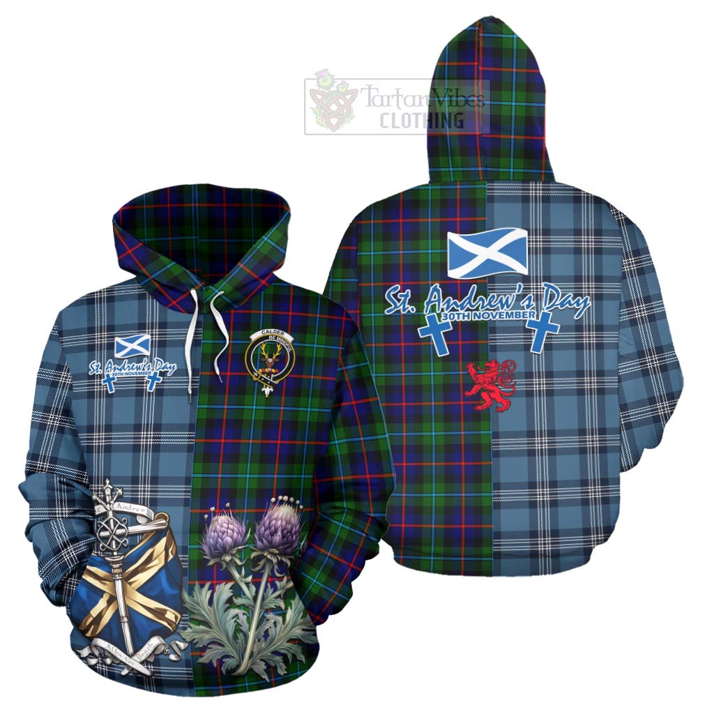 Calder Tartan Hoodie Happy St. Andrew's Day Half Tartan Style Zip Hoodie - Tartan Vibes Clothing