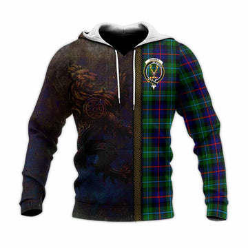 Calder Tartan Family Crest Knitted Hoodie Alba Gu Brath Be Brave Lion Ancient Style