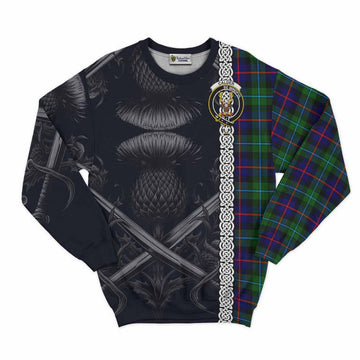 Calder Tartan Sweatshirt with Family Crest Cross Sword Thistle Celtic Vibes Unisex - Tartan Vibes Clothing
