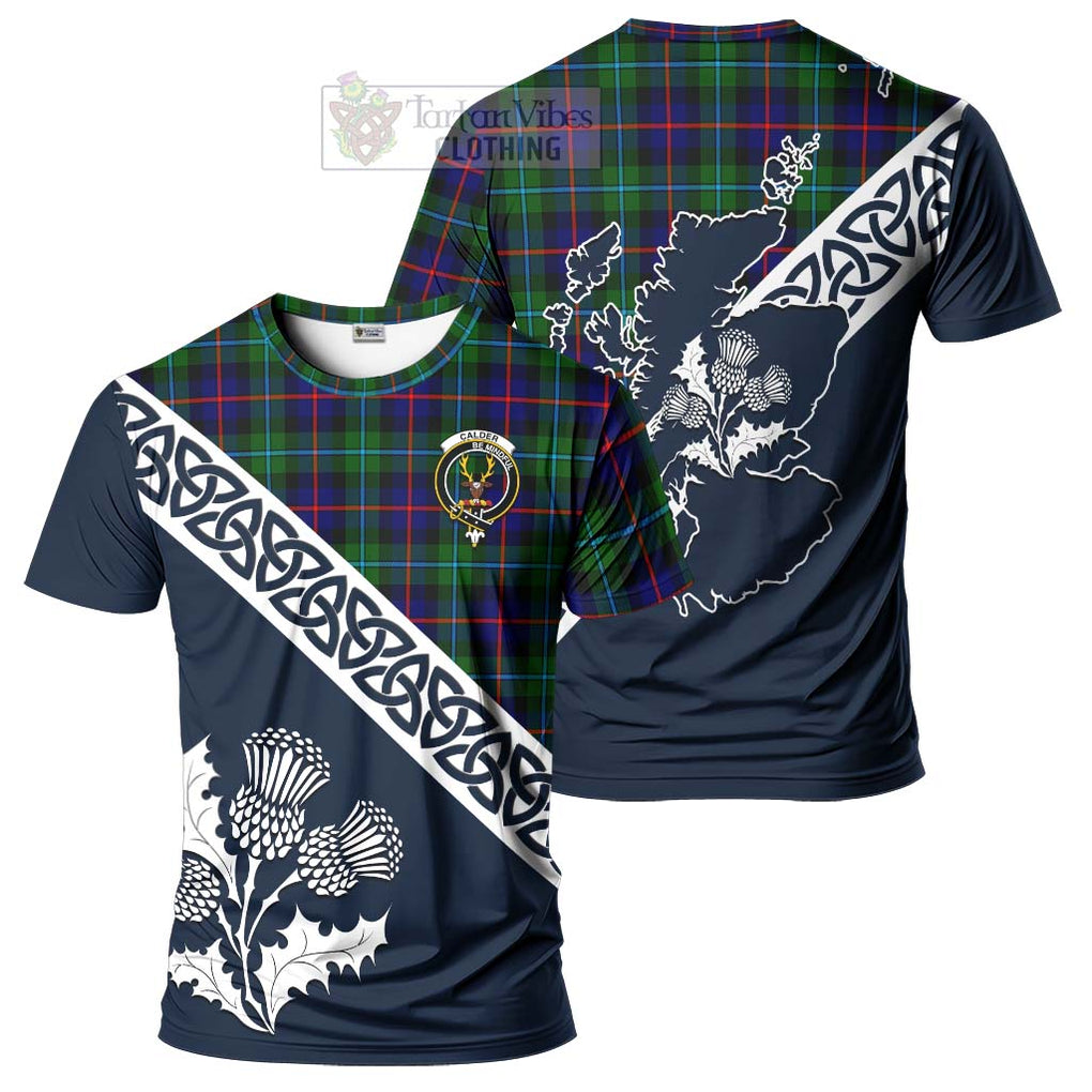 Calder Tartan T-Shirt Featuring Thistle and Scotland Map Kid's Shirt - Tartanvibesclothing Store