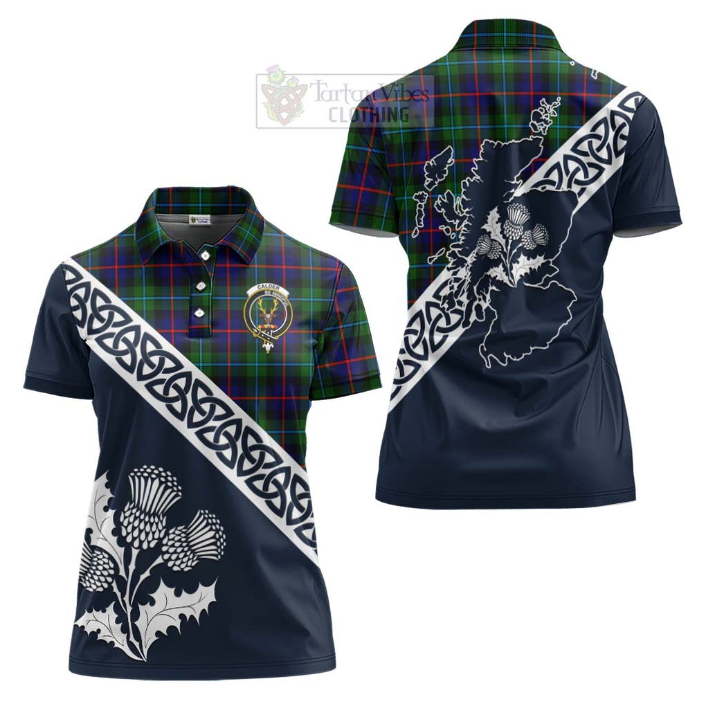 Calder Tartan Women's Polo Shirt Featuring Thistle and Scotland Map Women - Tartanvibesclothing Store