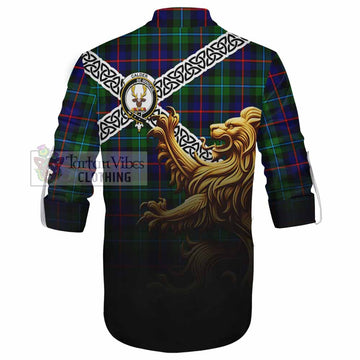 Calder Crest Tartan Ghillie Kilt Shirt with Golden Lion Emblem Celtic Style - Tartan Vibes Clothing