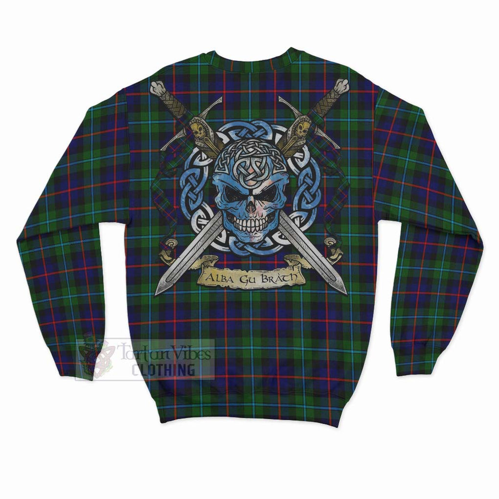 Calder Tartan Sweatshirt with Family Crest Celtic Skull Style - Tartan Vibes Clothing