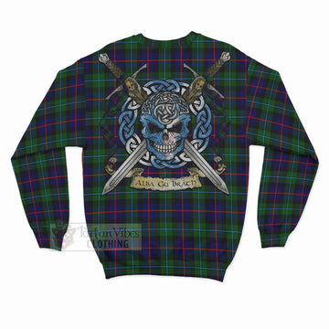 Calder Tartan Sweatshirt with Family Crest Celtic Skull Style - Tartan Vibes Clothing