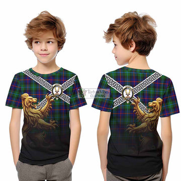 Calder Crest Tartan Kid T-Shirt with Golden Lion Emblem Celtic Style - Tartan Vibes Clothing