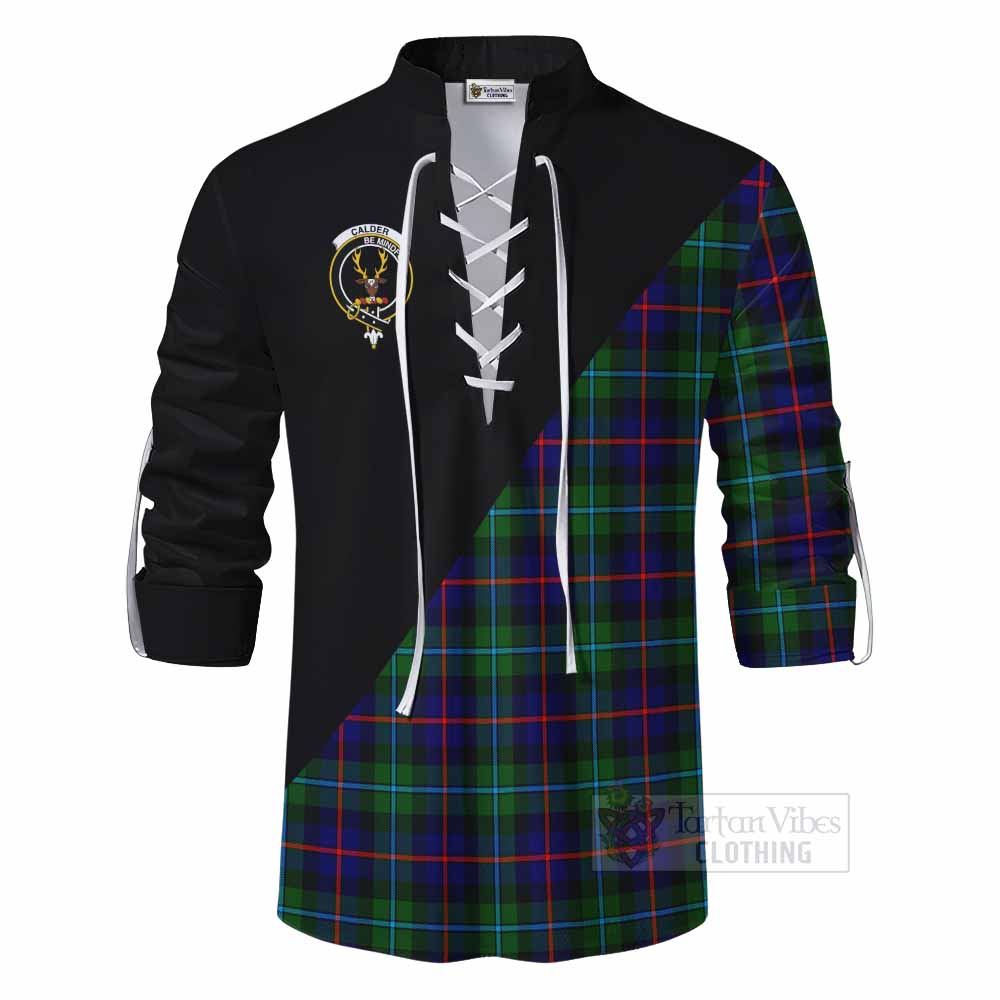 Tartan Vibes Clothing Calder Tartan Ghillie Kilt Shirt with Family Crest and Military Logo Style