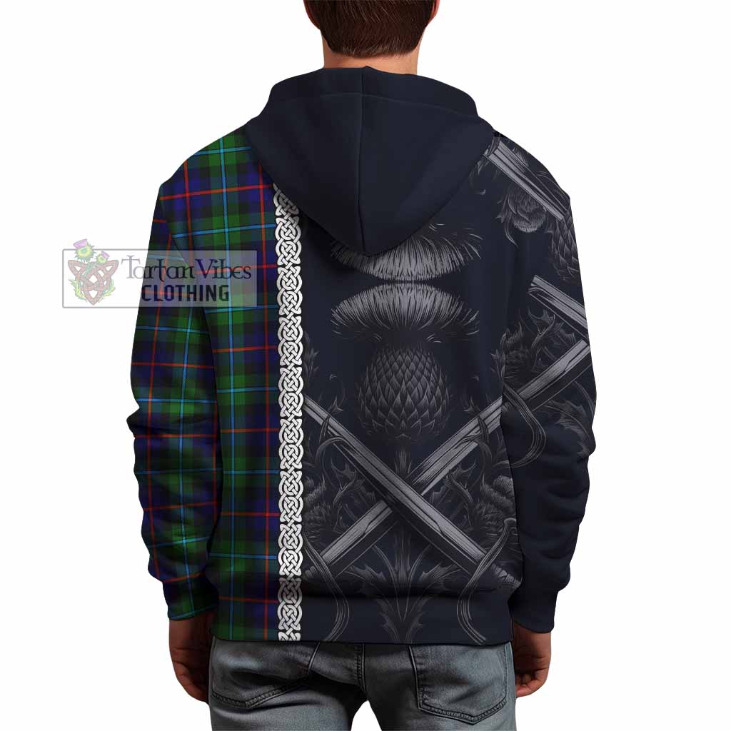 Calder Tartan Hoodie with Family Crest Cross Sword Thistle Celtic Vibes - Tartan Vibes Clothing