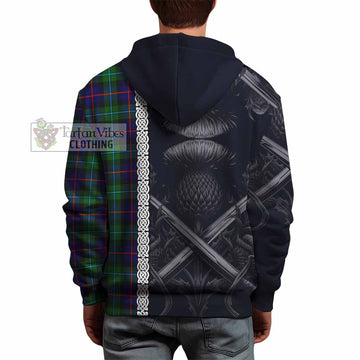 Calder Tartan Hoodie with Family Crest Cross Sword Thistle Celtic Vibes