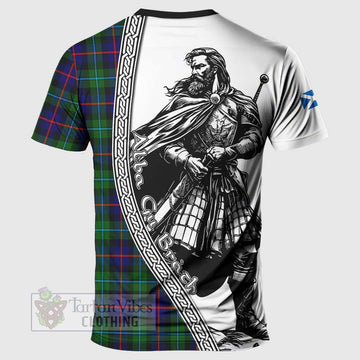 Calder Tartan Clan Crest T-Shirt with Highlander Warrior Celtic Style - Tartan Vibes Clothing
