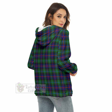 Calder Tartan Women's Borg Fleece Hoodie with Half Zip with Family Crest